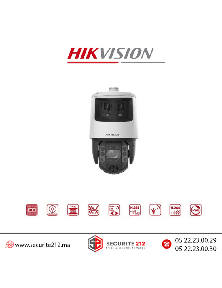 Caméra IP Hikvision PTZ 6MP 180° + 4MP 32X TandemVU ColorVu DS-2SE7432MWG-EB26 Casablanca Maroc