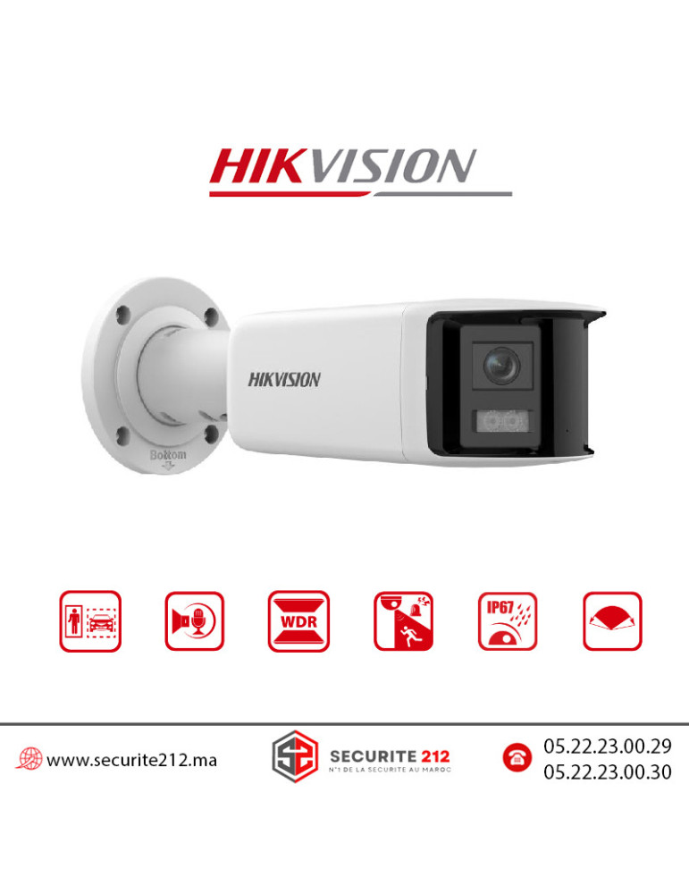 Caméra IP panoramique 180° HIKVISION Bullet 6MP DS-2CD2T66G2P-ISU/SL Casablanca Maroc