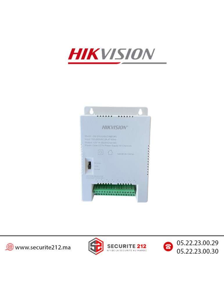 Bloc d'alimentation HIK VISION 16 channels 12V DS-2FA1208-C16 Casablanca Maroc