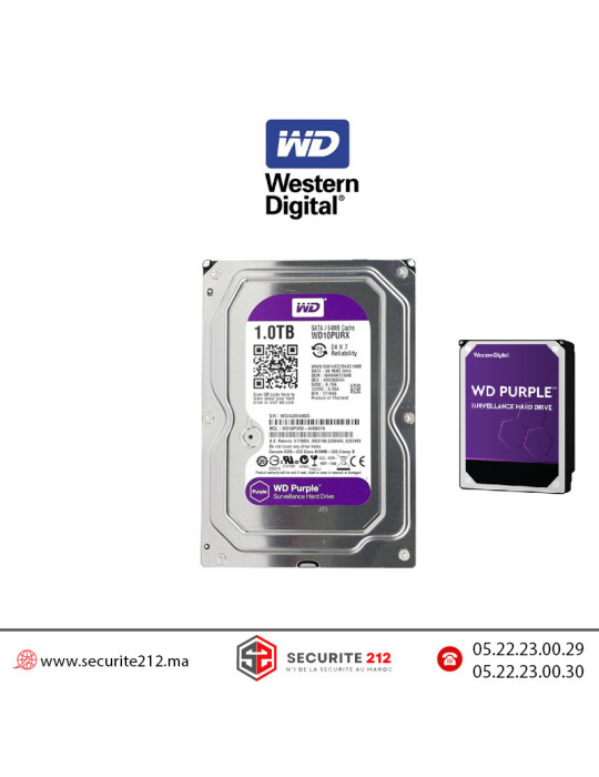 Disque dur 1TB Western digital WD Purple pour la vidéosurveillance WD10PURX Casablanca Maroc