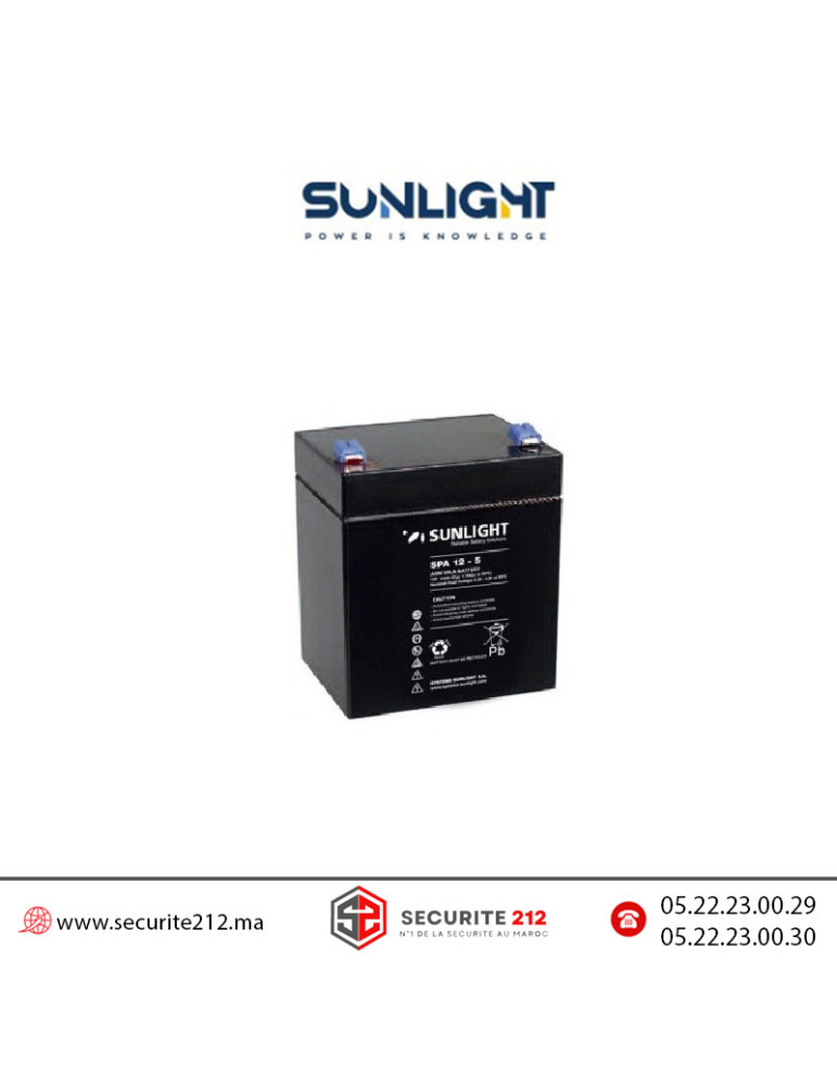 Batterie SUNLIGHT 12V 5AH SPA étanche VRLA AGM Casablanca Maroc
