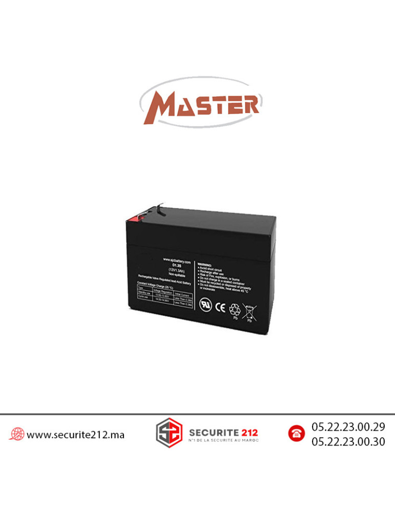 MASTER Batterie 12V 1,3AH étanche VRLA Casablanca Maroc