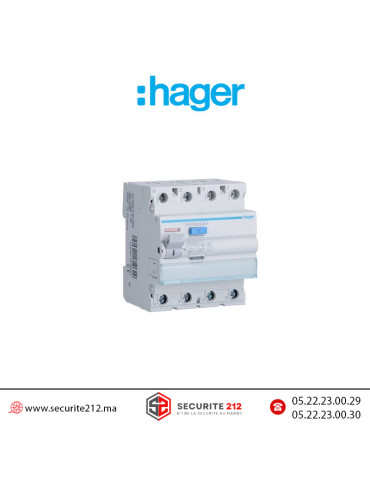Interrupteur différentiel 4P HAGER 4x40A 30mA CDC440F Casablanca Maroc