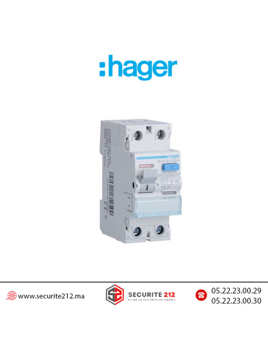 Interrupteur différentiel 2P HAGER 40A 30mA CDC240F Casablanca Maroc