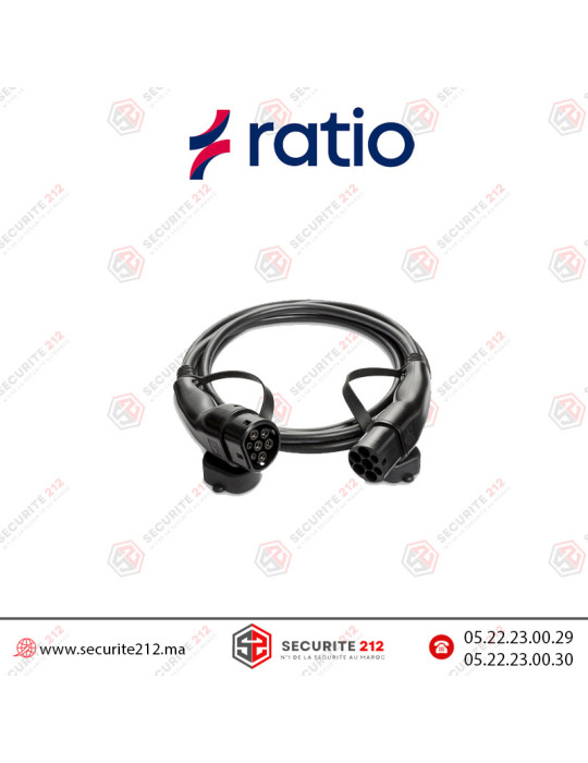 Câble borne de recharge Ratio 32A 22KW Type 2 5M Casablanca Maroc
