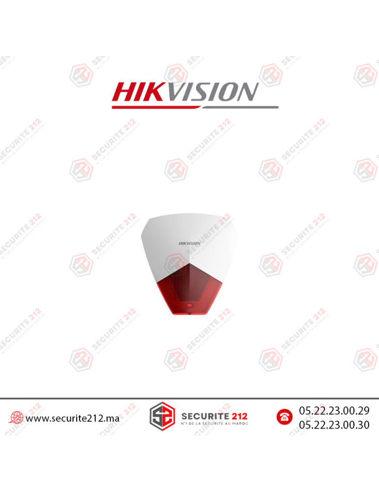 Siréne filaire Hikvision 105dB avec Flash Rouge DS-PS1-R Casablanca Maroc