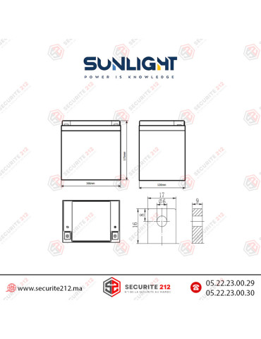 Batterie SUNLIGHT 12V 28AH SPA étanche VRLA AGM Casablanca Maroc 2