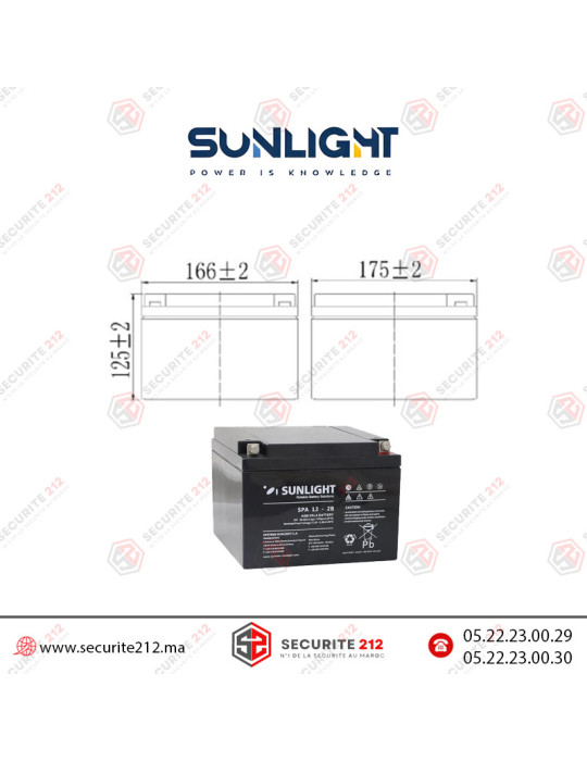 Batterie SUNLIGHT 12V 28AH 135W SPHR VRLA AGM Casablanca Maroc