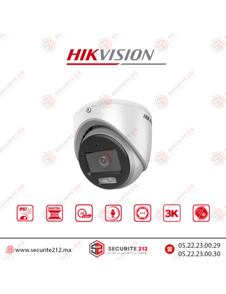 Caméra Hikvision ColorVu 3K 5MP Turret avec Microphone DS-2CE70KF0T-LMFS Casablanca Maroc