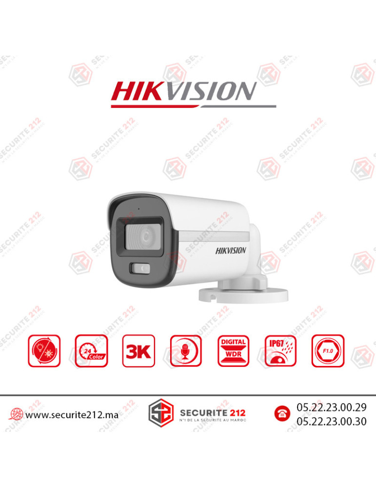 Caméra Hikvision 3K ColorVu Smart Hybrid Light DS-2CE10KF0T-LFS Casablanca Maroc