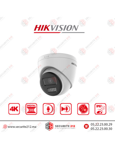 Caméra Hikvision 4K 8MP Turret Hybrid Light Audio Bidirectionnel DS-2CE78U0T-LTS Casablanca Maroc