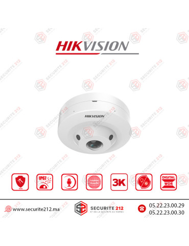 Caméra Hikvision Fisheye 3K 360° Smart Hybrid Light DS-2CE52K0T-LPS Casablanca Maroc