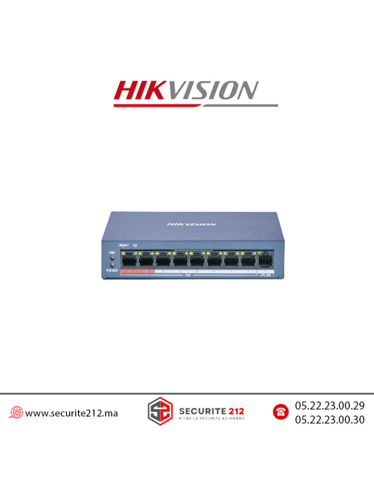 Switch HIKVISION 8 ports POE 10/100 Mbps DS-3E0109P-E/M(B) Casablanca Maroc